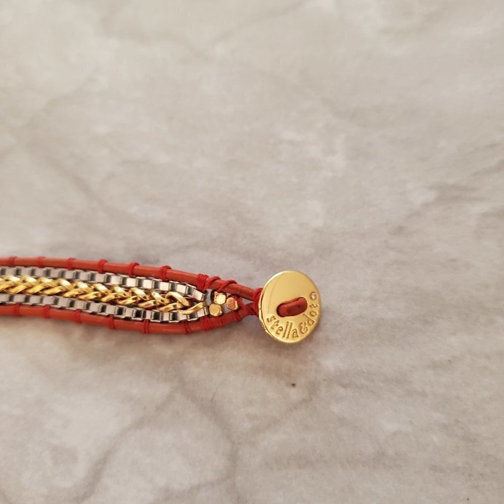 🧡 Stella and Dot Orange Cord Button Adjustable Box Chain Bracelet 🧡 - Picture 2 of 11